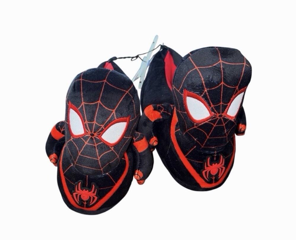 Marvel Spider-Man Miles Morales Kids Plush Slippers Black Red Size 2-3 NWT